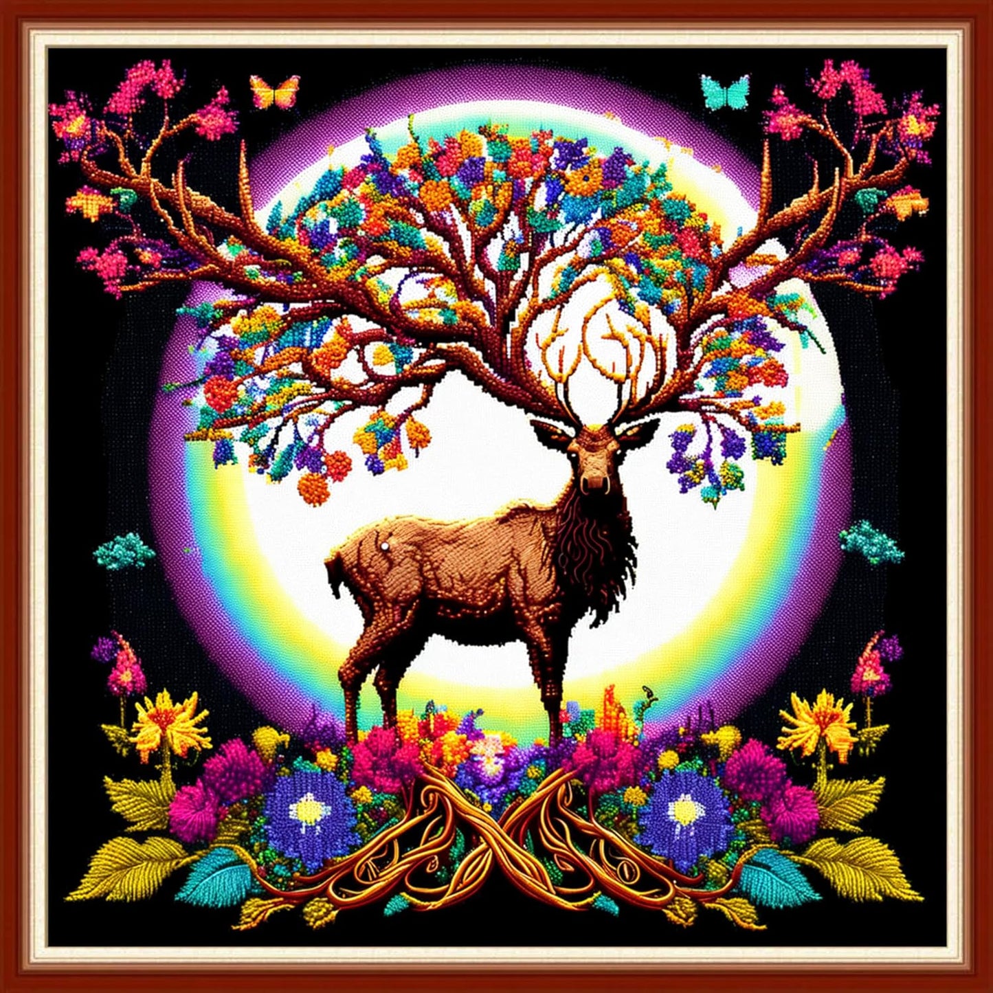 Dimensean Stamped Cross Stitch Kits Full Range of Embroidery Patterns Starter Kits for Beginners Adult or Kids DIY Cross Stitches Needlepoint Kits 11CT-Elk Moon 17.7x17.7 inch