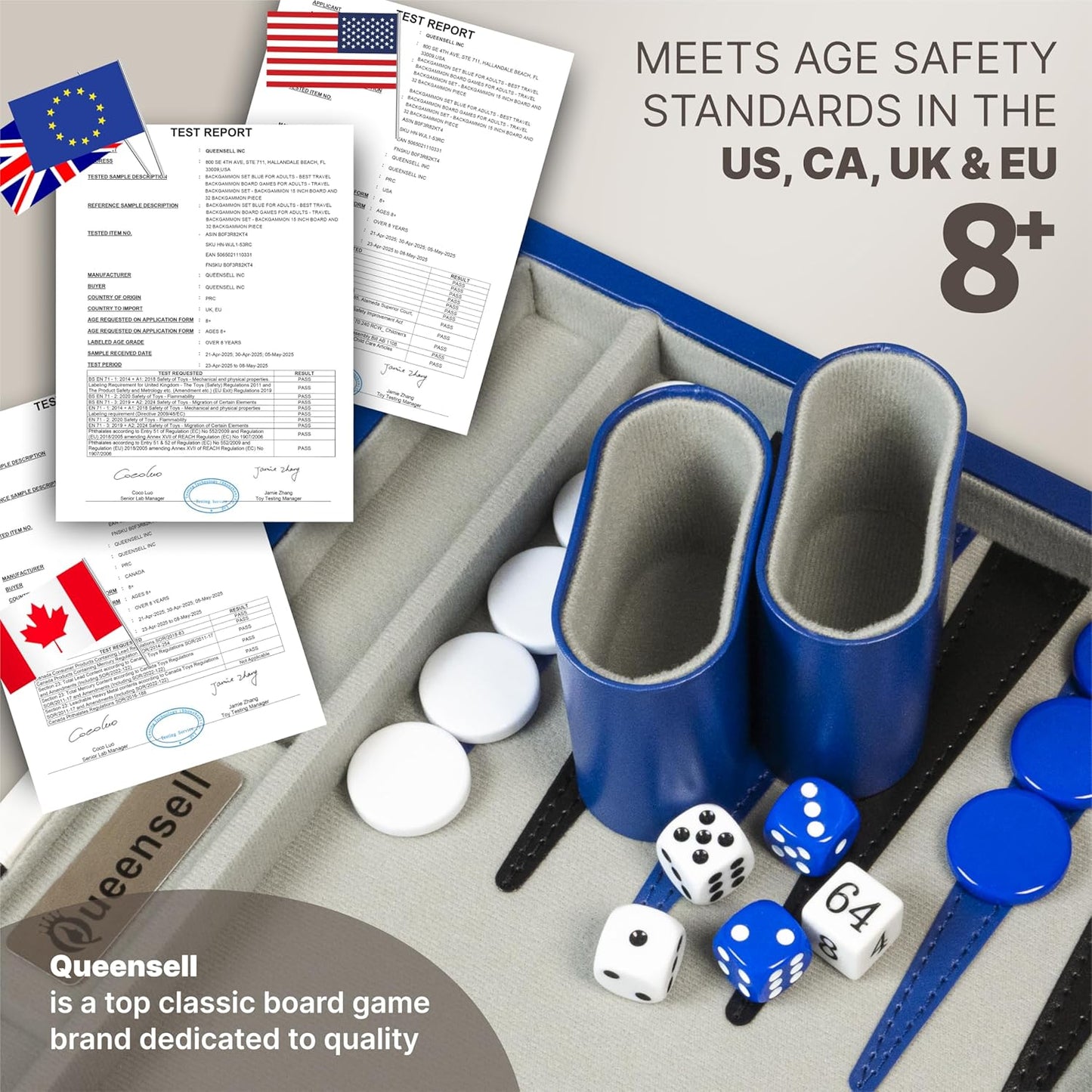 Backgammon Sets for Adults – 15-Inch PU Leather Board Game – Classic 2-Player Travel Backgammon Set with 32 Playing Pieces, Dice, and Cups