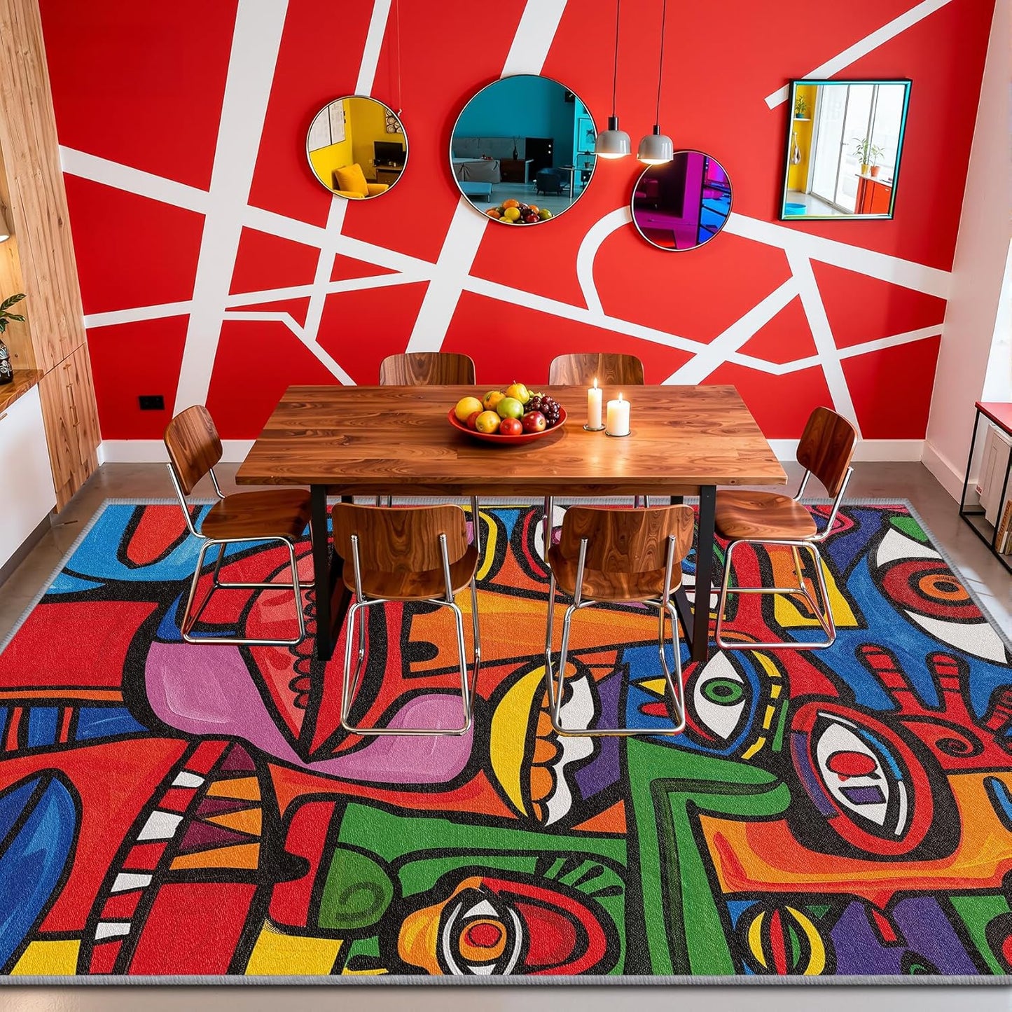 Abstract Rugs for Bedroom - 5x7 Rug - Abstract Rug - Colorful Graffiti Area Rug - Modern Geometric Pop Art Rugs - Multicolor Artistic Carpet - Home Decor