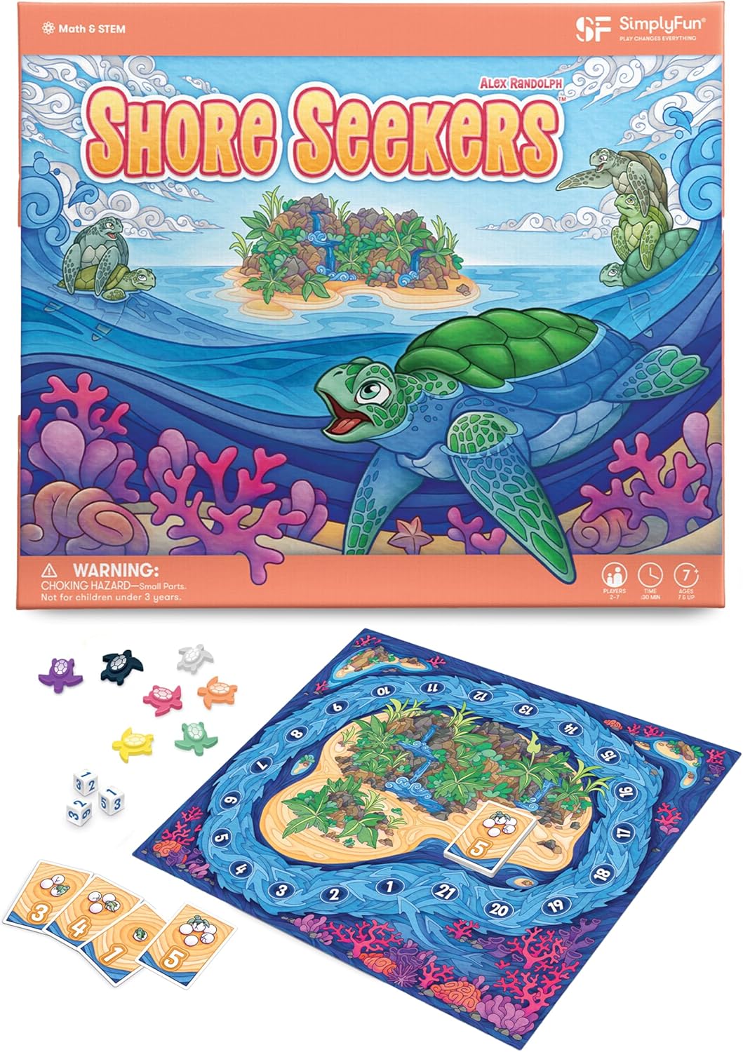 SimplyFun Shore Seekers - A Fun and Interactive Math Board Game for Kids - Practice Addition and Multiplication Skills - Math Game for Kids, 2 to 7 Players, Ages 7 & Up