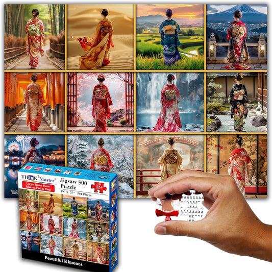 Think2Master Beautiful Kimonos from Japan 500 Pieces Large Format Jigsaw Puzzle for Kids 12+, Teens, Adults & Families. Elegant Colorful Dresses Vibrant Colors, Cultural Art Size: 26.8” X 18.9”