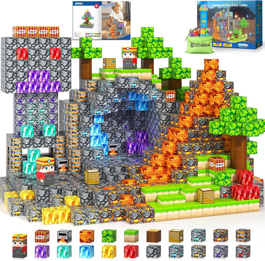 Magnetic Blocks -150 Magnetic Building Blocks STEM Toy, Stacking Mine Magnet World Craft Cubes for Kids, Game Gift for Boys Girls Age 3-5 5-7 4-8 8-12