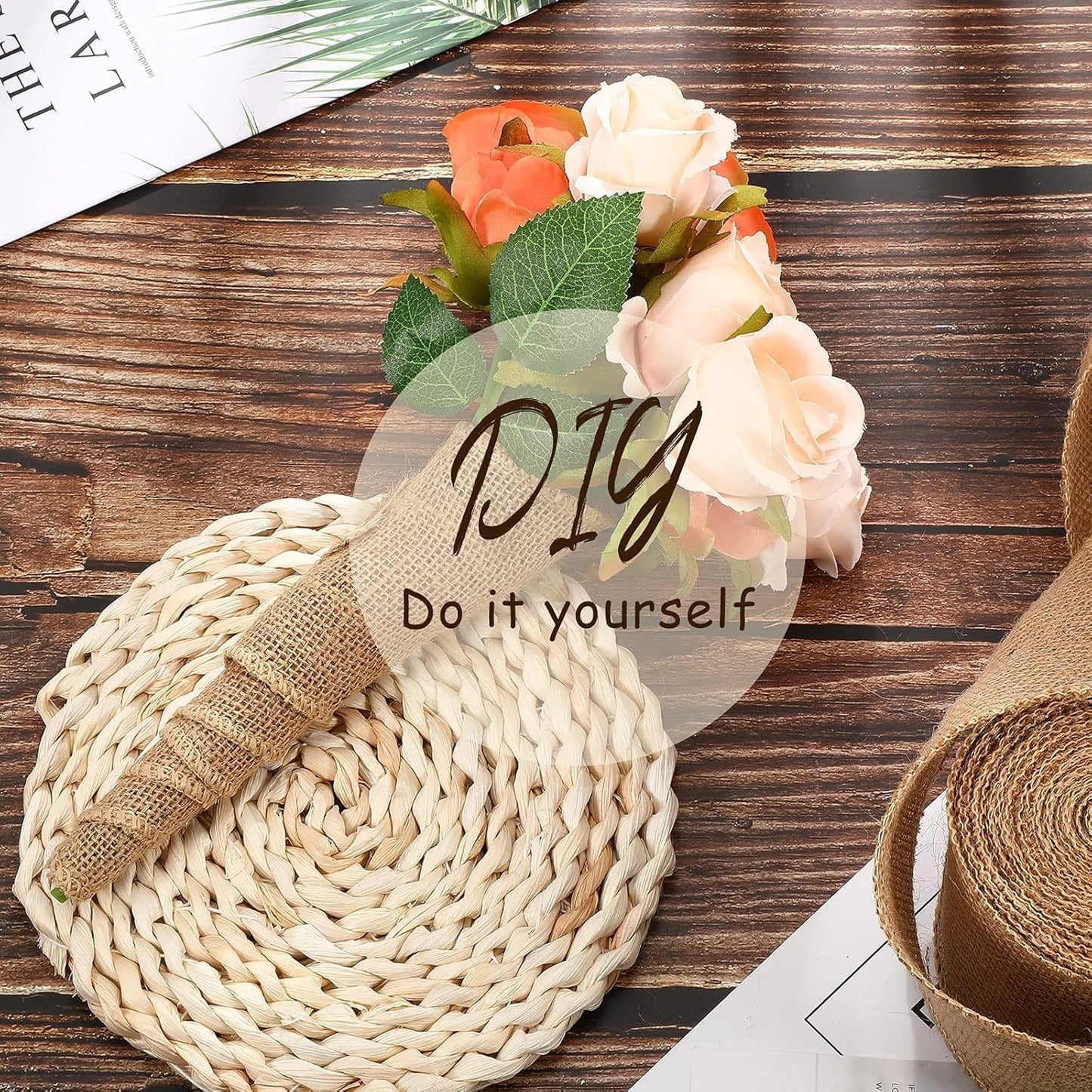 Chuangdi 40 Yard 1 Inches Burlap Ribbon Wide Jute Ribbon Natural Burlap Fabric Roll Wired Edge for Wreaths, Christmas Tree Decoration, Big Bow Crafts, Gift Wrapping, Wedding