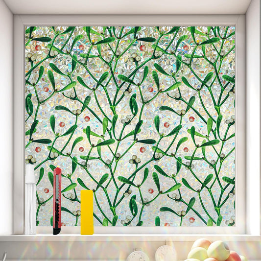 Window Privacy Film Stain Glass Window Film Rainbow Window Film Window clings Non-Adhesive Reusable Decorative for Room (Mistletoe Rainbow, 45.2 x 78.7 in)