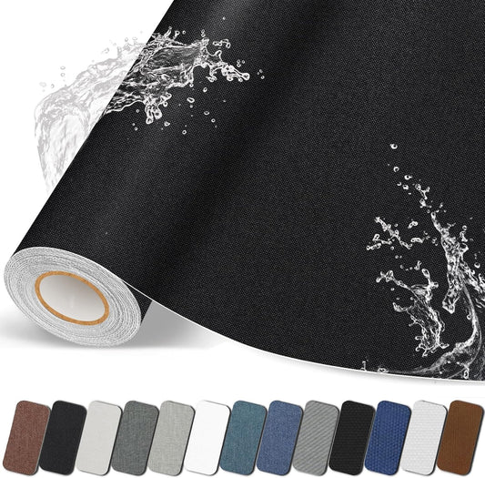 Fabric Repair Patches, 17X158 inch Linen Self-Adhesive Fabric Repair Tape, Strong Sticky Linen Patch for Sofas, Tote Bags, Clothing, Car Seats, Furniture（Black, 17X158 inch）