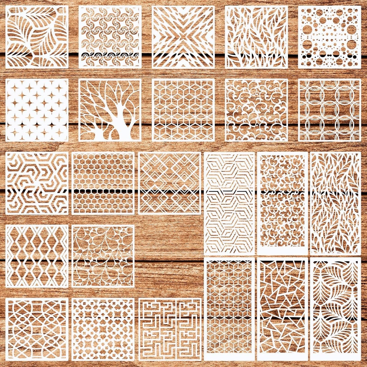 WSICSE 24Pcs Stencils for Painting, Reusable Geometric Painting Stencils Abstract Layering Stencil for Painting on Wood Canvas Furniture Floor Decor DIY Supplies, white