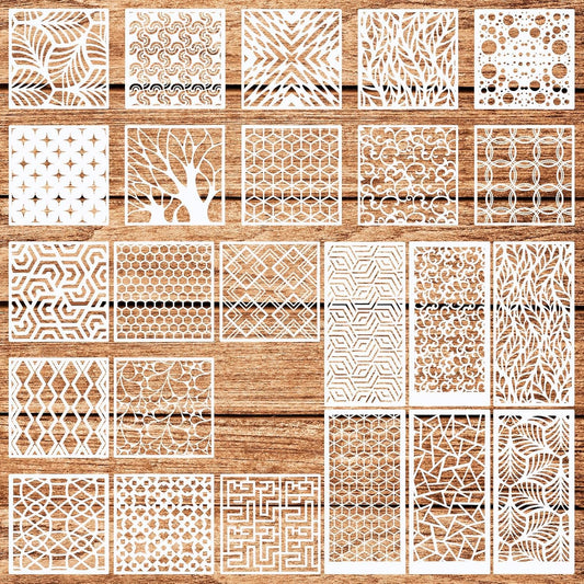 WSICSE 24Pcs Stencils for Painting, Reusable Geometric Painting Stencils Abstract Layering Stencil for Painting on Wood Canvas Furniture Floor Decor DIY Supplies, white
