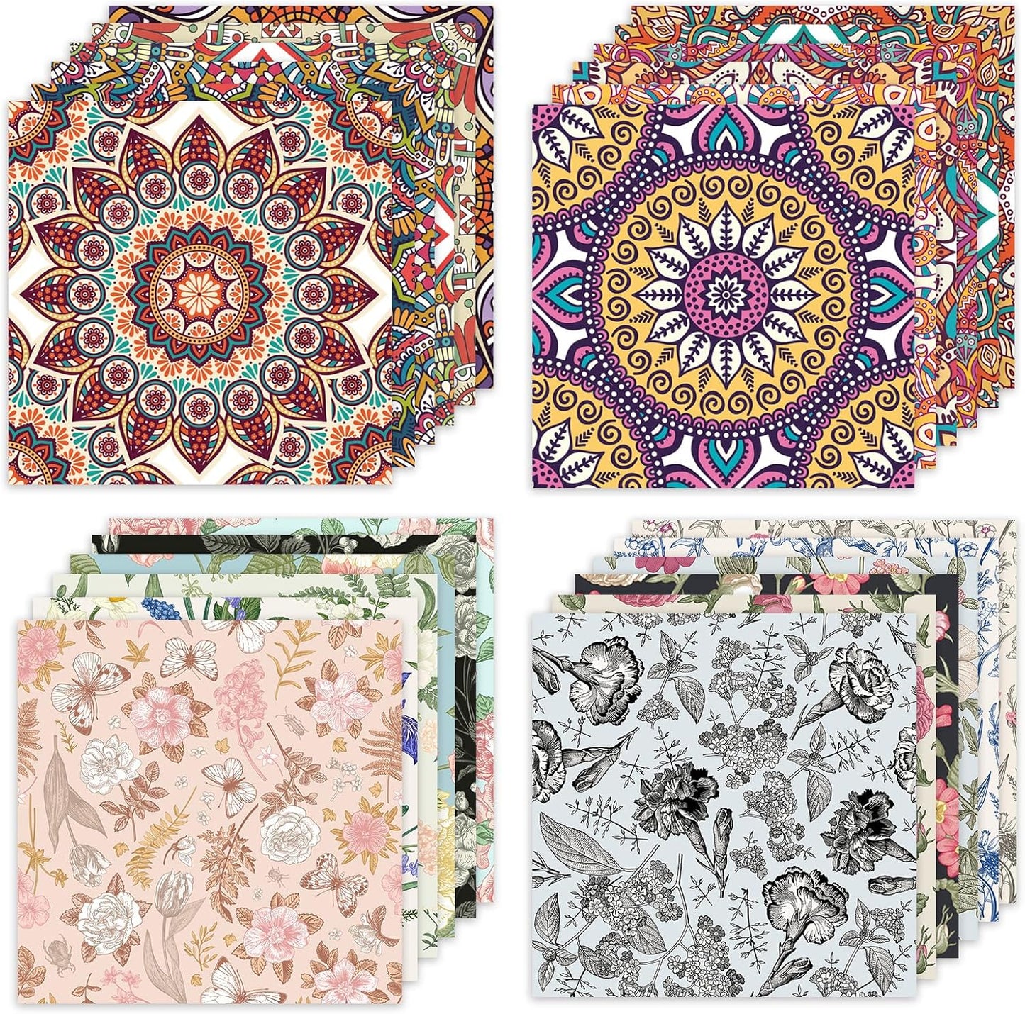 48 Sheets 24 Designs Scrapbook Paper Pad, 6"×6" Single-Sided Decopodge Craft Cardstock Paper,Scrapbooking DIY Decorative Background Cardmaking Supplies.Datura&Flowers