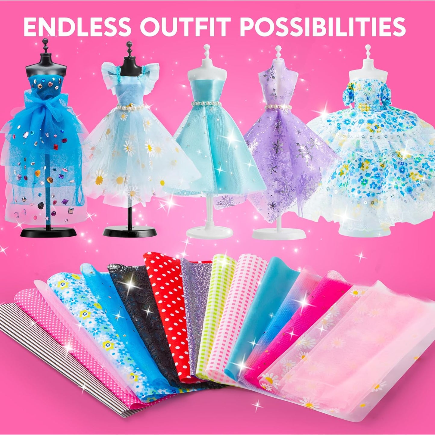 Klever Kits 400+PCS Fashion Design Crafts for Kids, Art and Crafts, DIY Sewing Kits with 3 Mannequins for Girls Aged 8-12, Birthday Presents, Toys for Kids