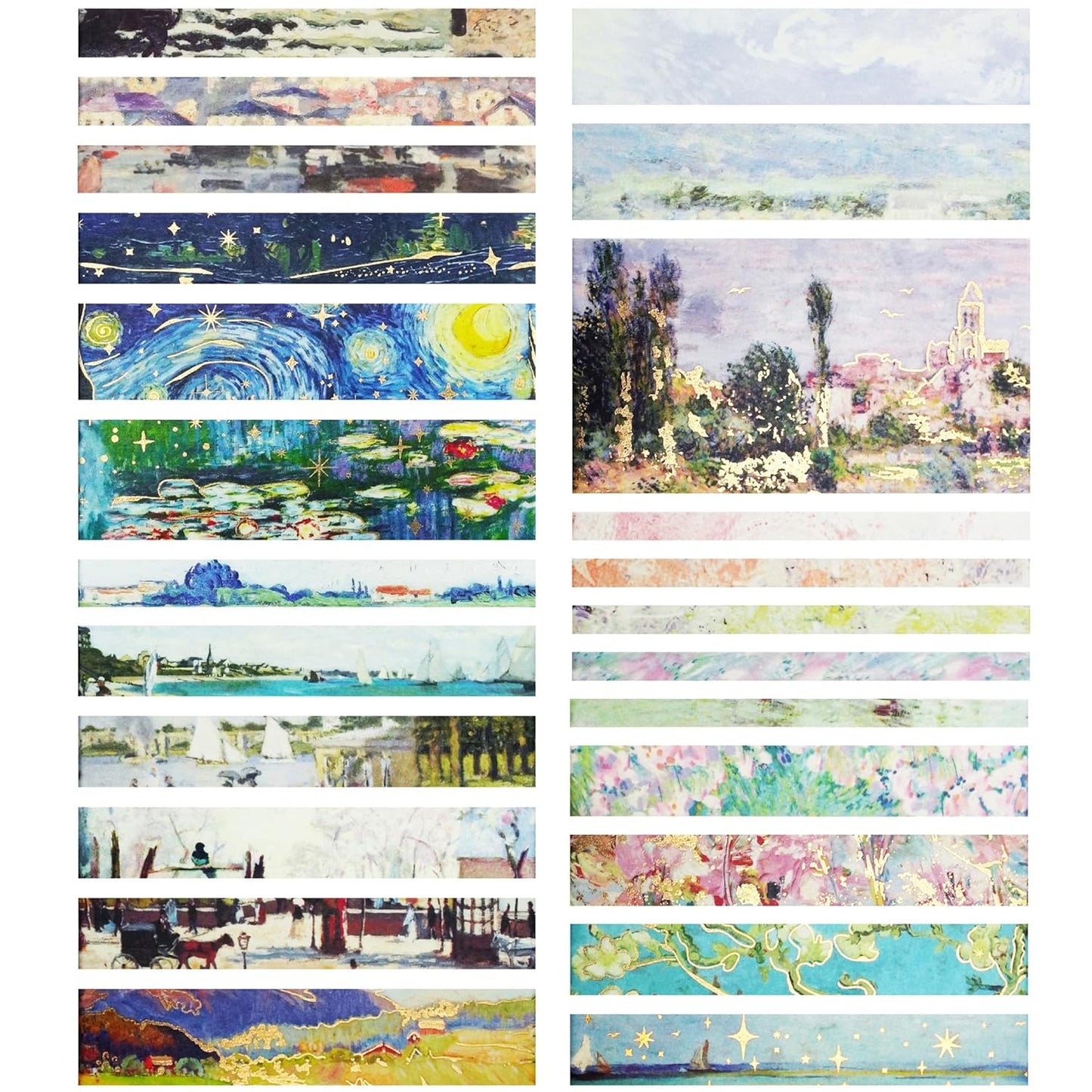 YUBX Landscape Washi Tape Set in Oil Painting Style 24 Rolls Scenery Drawing Masking Graphic Decorative Tapes for Arts, DIY Crafts, Journals, Planners, Scrapbook, Wrapping