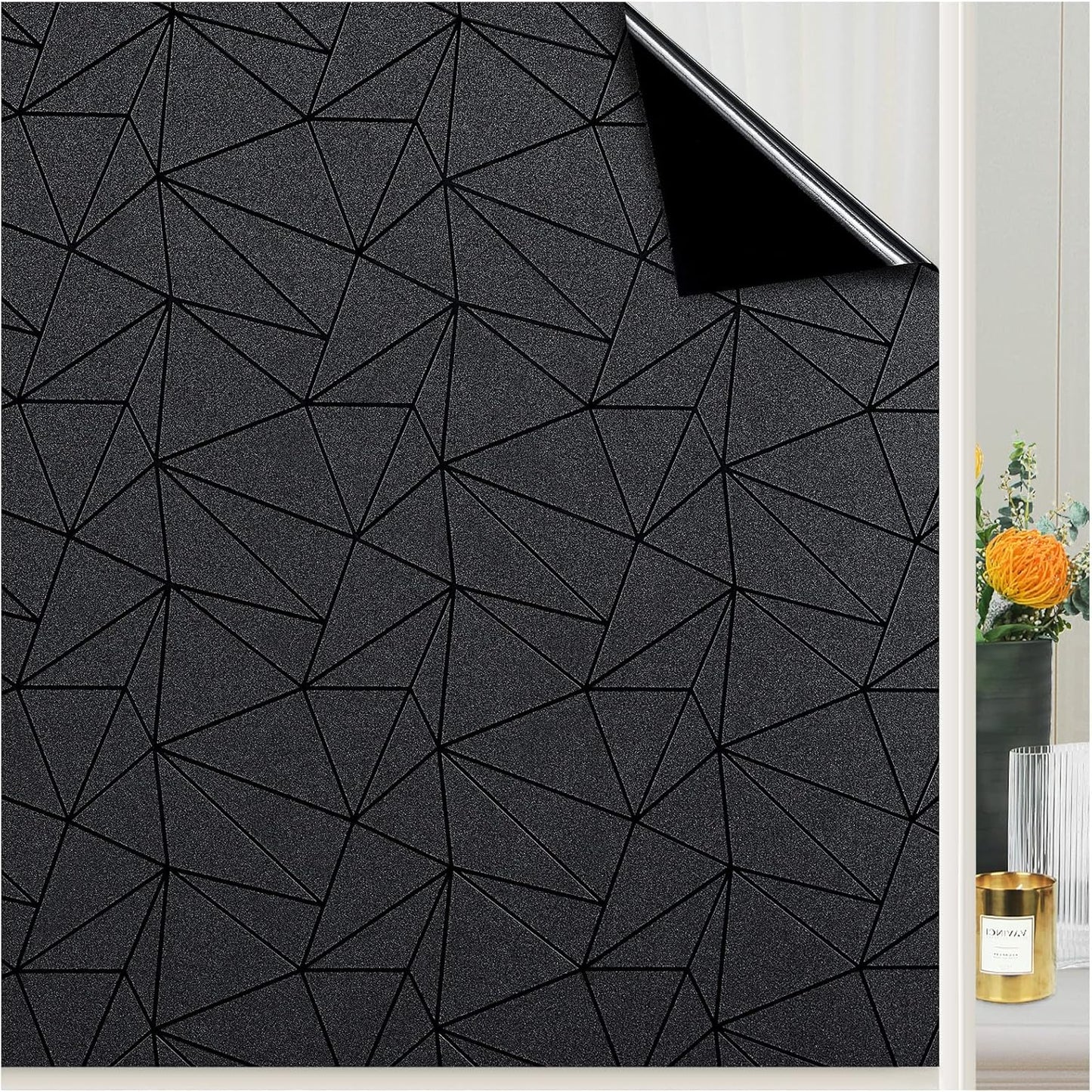 Coavas Blackout Window Privacy Film, Frosted Glass Static Cling, Decorative for Bathroom Door, UV Blocking Window Cling, Non-Adhesive Vinyl Sticker, Day and Night Windows Tint for Home,35.4x78.7 Inch