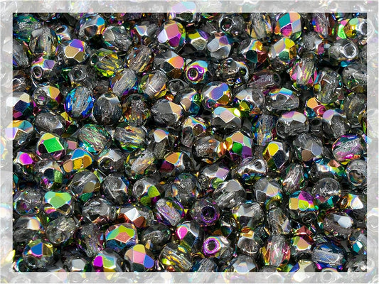 100 pcs of Faceted Fire Polished Pressed Czech Glass Beads 4mm (0.16in), Crystal Vitrail 00030-28101 BCV