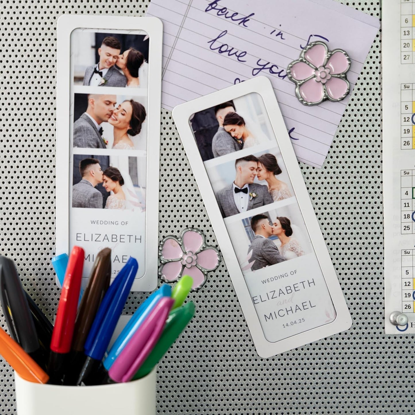 Magnetic Frames For 2x6 Photo Booth Strips – Set of 5 – White, Black, or Floral Design Photo Picture Holders – Magnetic Paper Cutout for Photobooth Photos – Simple Slim Frames for Fridge, Locker, or Party Keepsakes (5, WHITE)