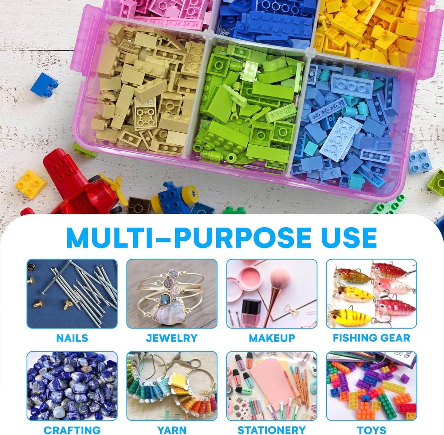 Bins & Things Bead Organizer with Adjustable Compartments - Durable Toy Organizers and Storage Solution for Dolls, Crafts, Mini Toy Figures, Jewelry and Beads - 3 Tier, 18 Compartments