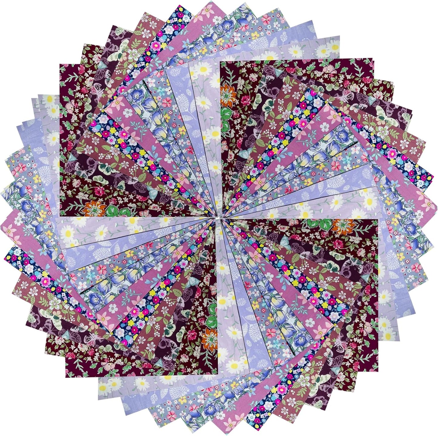 HANPATQUI 50PCS 8 x 8 inch Purple Printed 100% Cotton Fat Quarters Fabric for Sewing and Quilting Bundles Precut Fabric Square for DIY Craft Patchwork