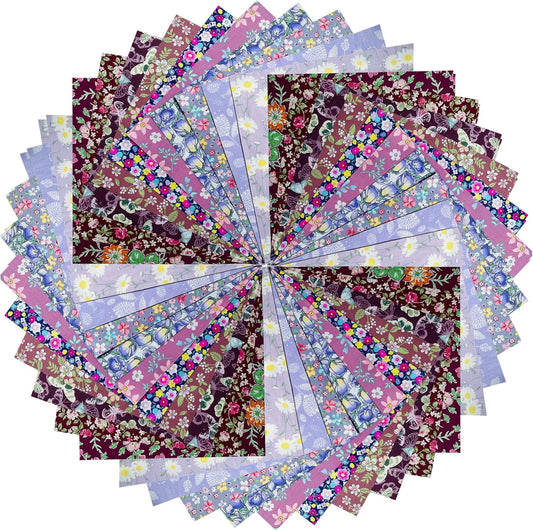 HANPATQUI 50PCS 12 x 12 inch Purple Printed 100% Cotton Fat Quarters Fabric for Sewing and Quilting Bundles Precut Fabric Square for DIY Craft Patchwork