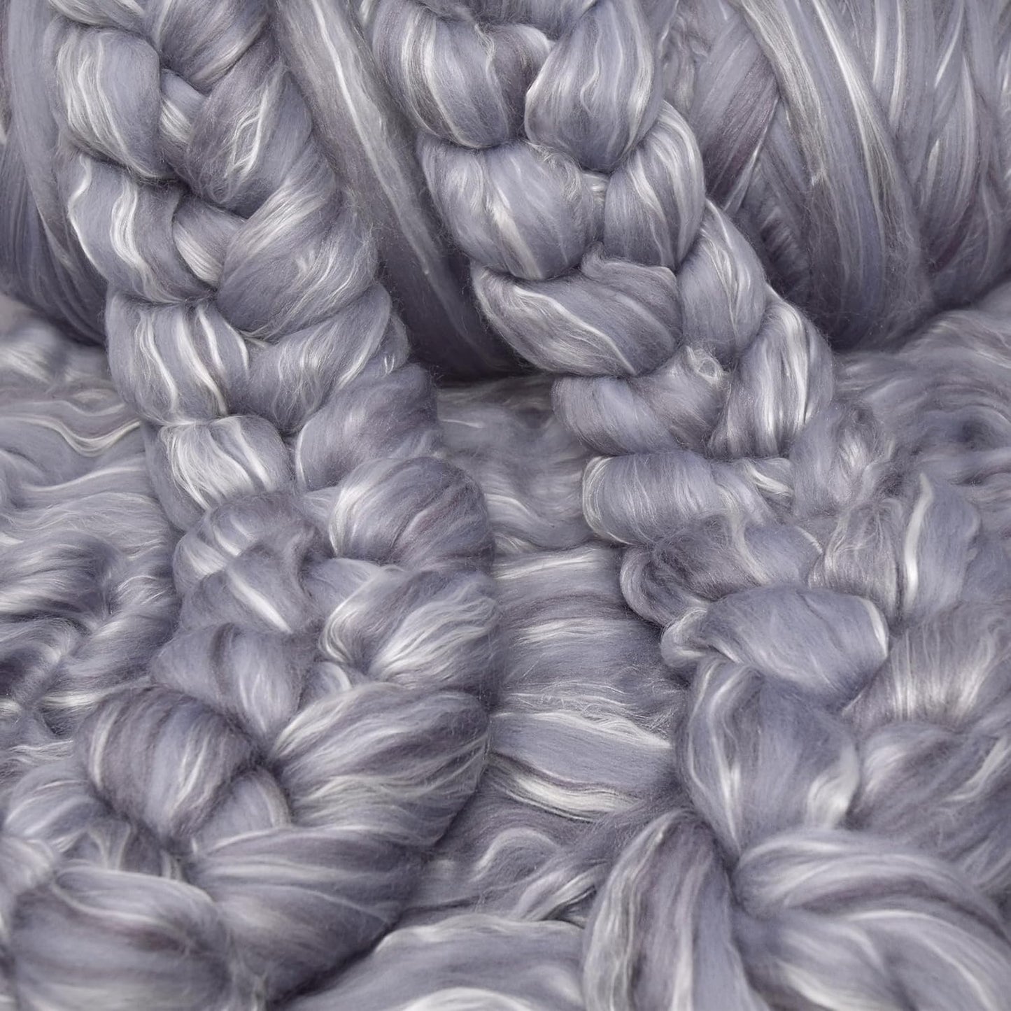 Merino Silk Luxe Tonal Designer Blend. Superfine Merino, Mulberry Silk, Tussah Silk. Top Roving for Spinning or Felting. Silver Mist 4oz