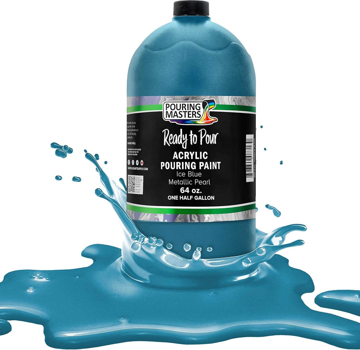 Pouring Masters Ice Blue Metallic Pearl Ready to Pour Acrylic Pouring Paint - Premium 64-Ounce Pre-Mixed Fluid Acrylic Paint - Fluid Art Supplies for Canvas, Wood, Paper, Tile & Rocks
