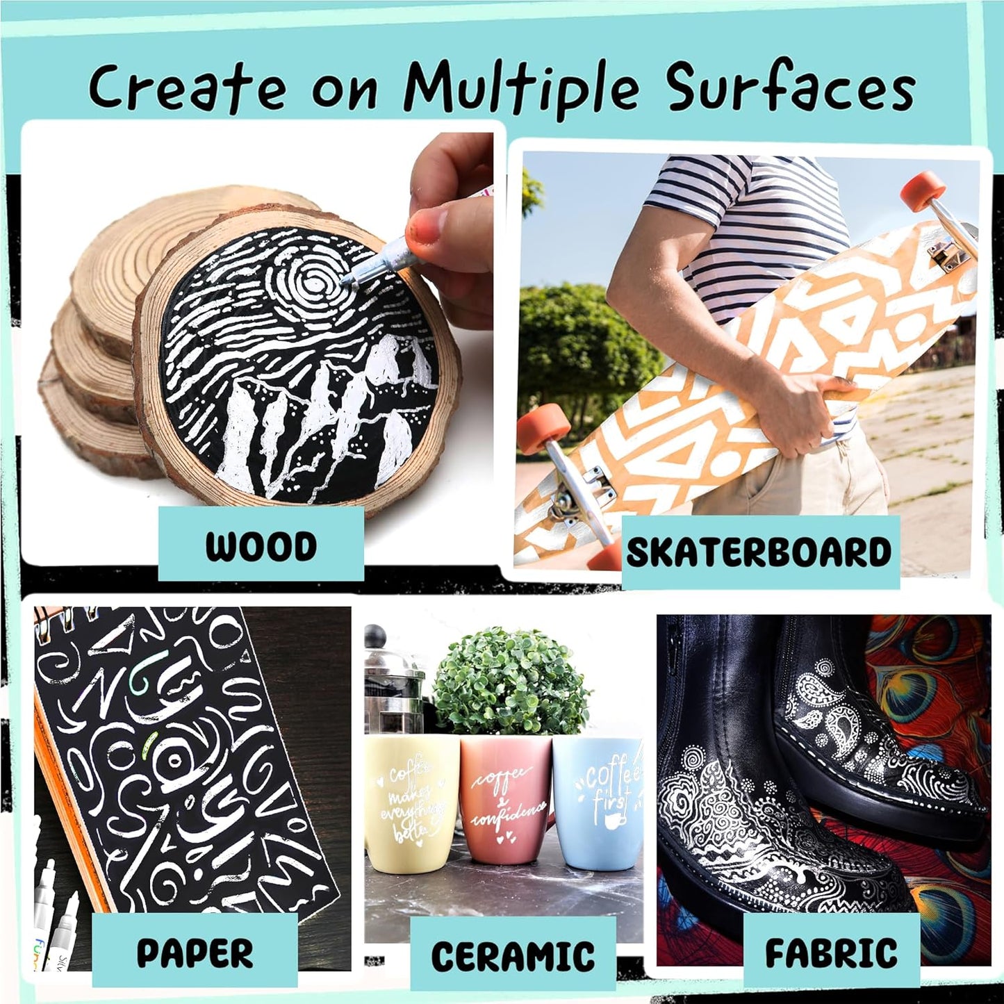 4 Dual Tip White Paint Pen - Extra Fine Tip & Medium - Permanent ink, White Acrylic Paint Pen for Wood, Fabric, Glass, Plastic, Ceramic, Rocks, Coloring Book Art - Acrylic Markers, Quick Dry