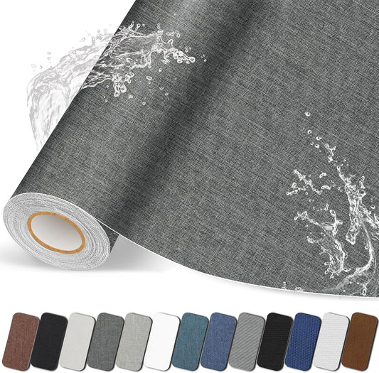 Fabric Repair Patches, 17X158 inch Linen Self-Adhesive Fabric Repair Tape, Strong Sticky Linen Patch for Sofas, Tote Bags, Clothing, Car Seats, Furniture（Dark Grey, 17X158 inch）