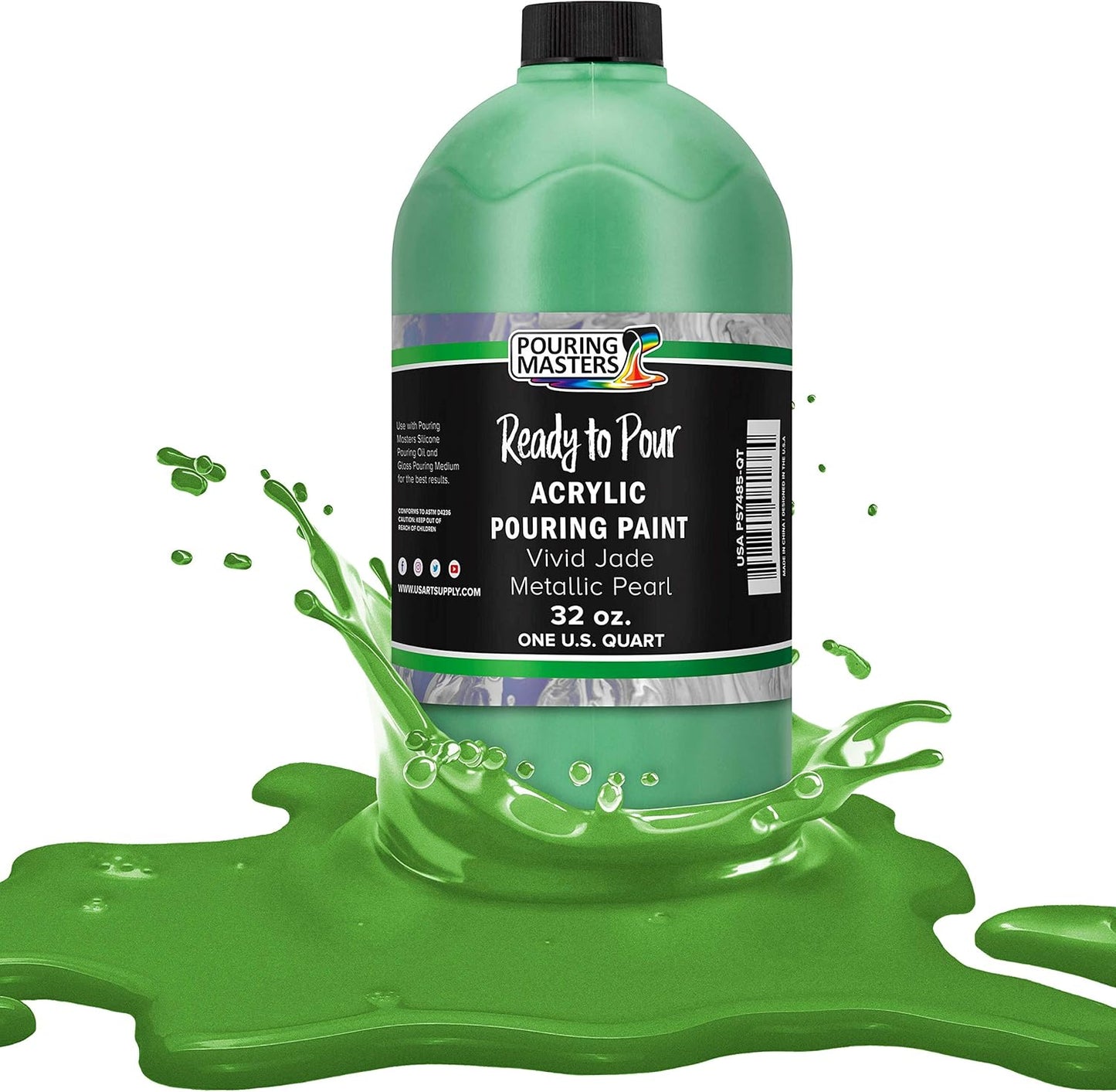 Pouring Masters Vivid Jade Metallic Pearl Ready to Pour Acrylic Pouring Paint - Premium 32-Ounce Pre-Mixed Fluid Acrylic Paint - Fluid Art Supplies for Canvas, Wood, Paper, Tile & Rocks