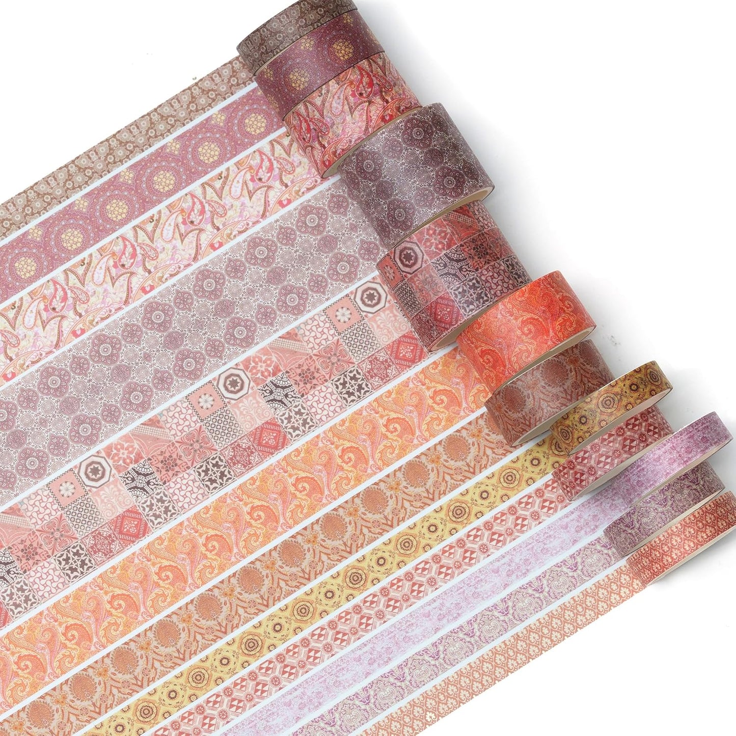 12 Rolls Exotic Charm Washi Tape Set Floral Arts Adhesive Tapes Geometric Garden Decorative Masking Tape Sets for Craft, Kids, Scrapbook, DIY, Gift Wrapping (Crimson Cliff)