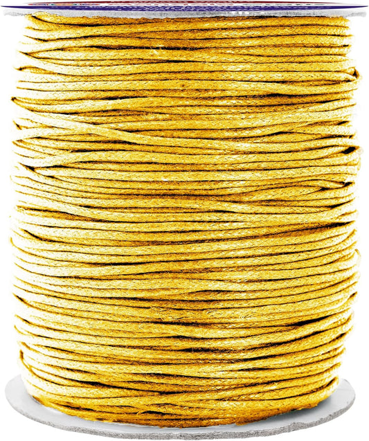 Mandala Crafts 1.5mm 109 Yards Light Gold Cotton Waxed Cord for Jewelry Making Bracelet Cord Waxed String - Beading String Thread Jewelry Cords for Necklaces String