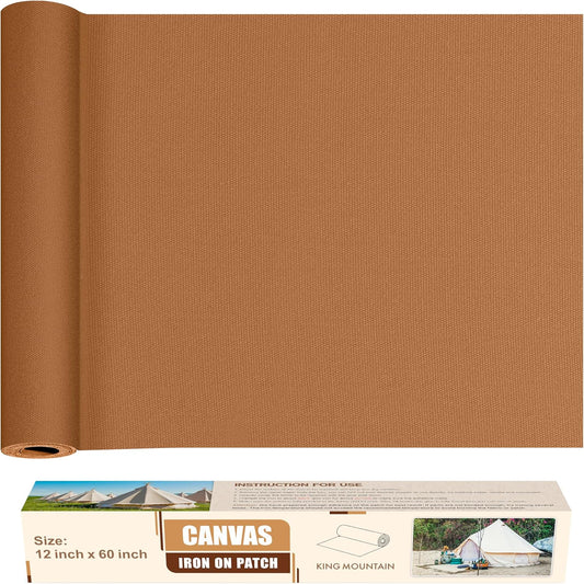 KING MOUNTAIN Canvas Iron on Patch,12"×60",Waterproof 100% Cotton Fabric Repair Patch,Used for Various Sofa,Tent,Clothes,Seats,Suitcases (Brown,Waterproof)