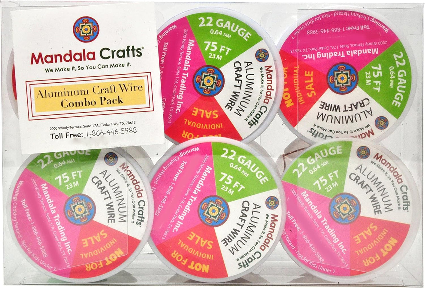 Mandala Crafts 22 Gauge Anodized Aluminum Craft Wire for Jewelry Making - 450 FT Colored Flexible Silver Combo Wire - Bendable for Bonsai Armature Crafting Sculpting