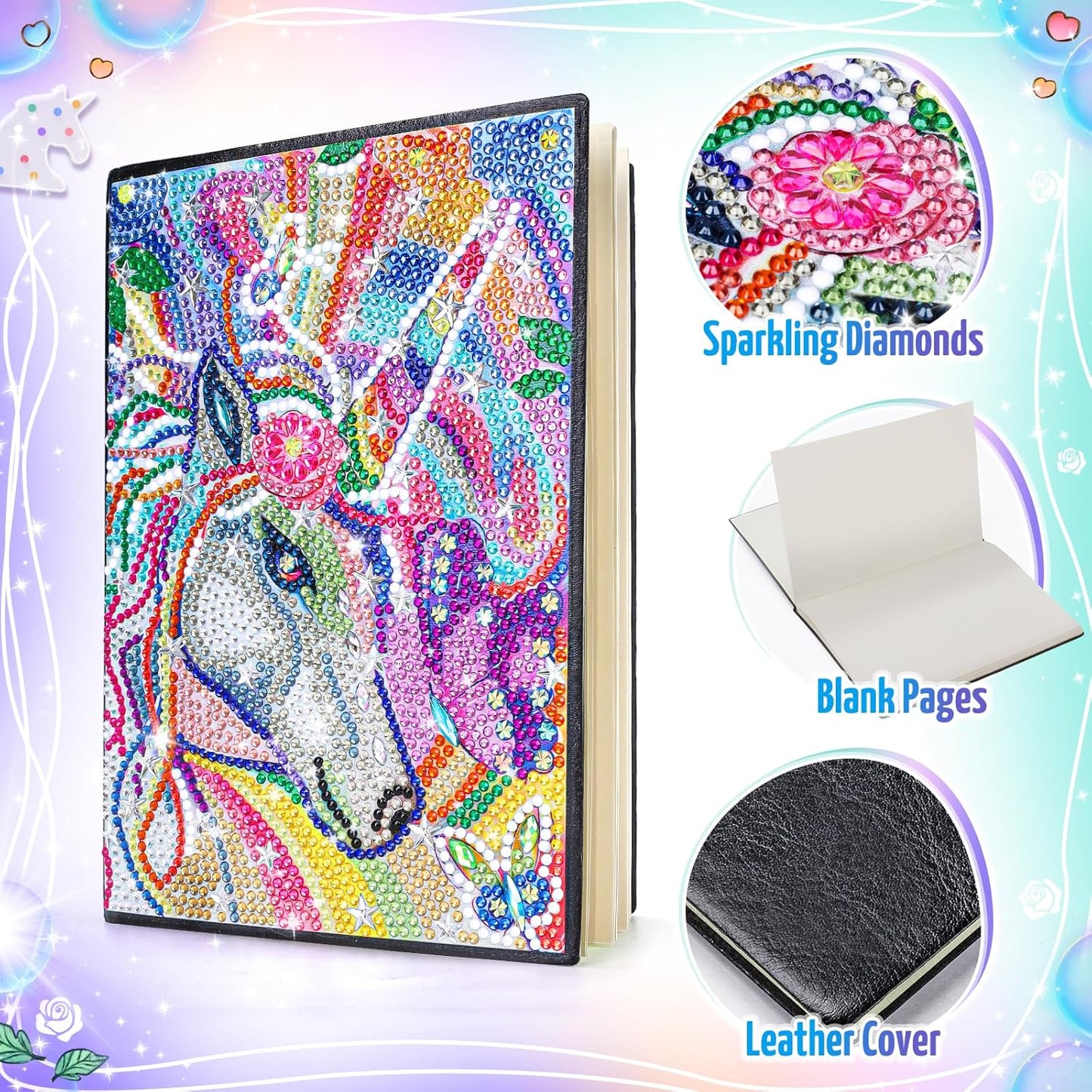 Unicorn Gifts for Girls 5 7 8 9 Year Old, Craft Kits for Kids Age 6 8 10 12 Diamond Painting Kit Unicorns Notebook Toys for 7-11 Year Olds Girls Birthday Gifts Gem Arts and Crafts for Kids Stationary