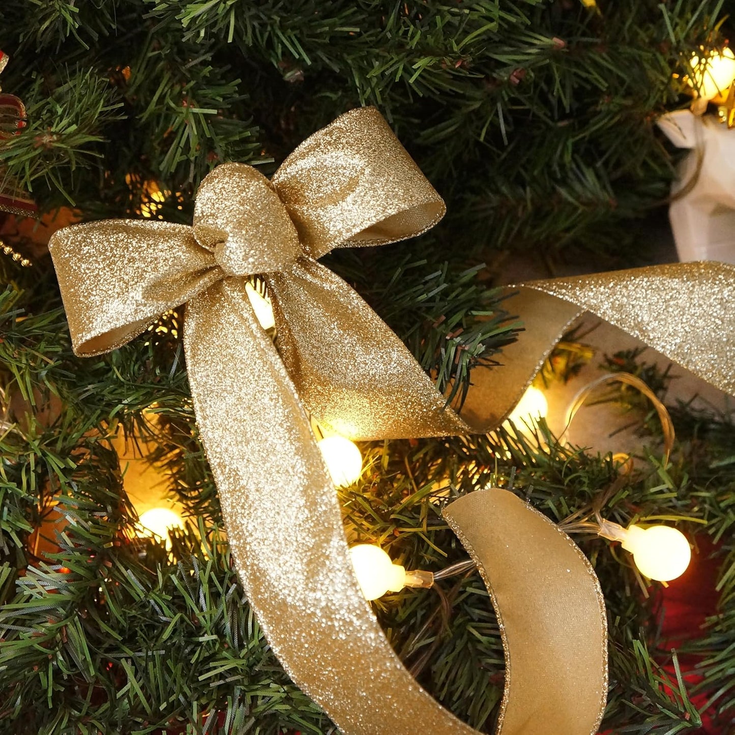 CT CRAFT LLC Glitter Wired Ribbon 1.5" x 10 Yards Light Gold for Christmas Home Decor Bow Gift Wrapping DIY Crafts Wreath