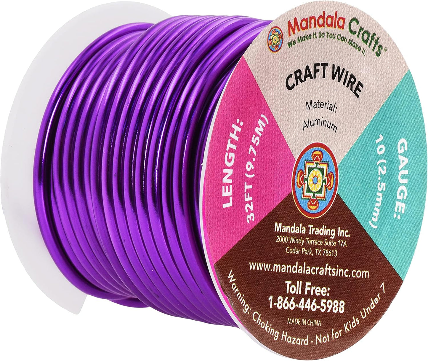 Mandala Crafts 10 Gauge Anodized Aluminum Craft Wire for Jewelry Making - 32 FT Colored Flexible Purple Wire - Bendable for Bonsai Armature Crafting Sculpting