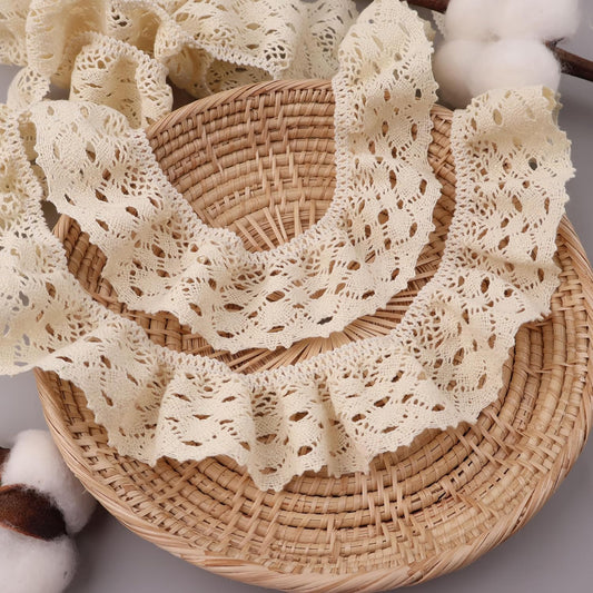 Beige Ruffle Lace Trim 1.77''x3yds Gathered Elastic Lace Ribbon for Sewing Crafts, Apparel Home Decor