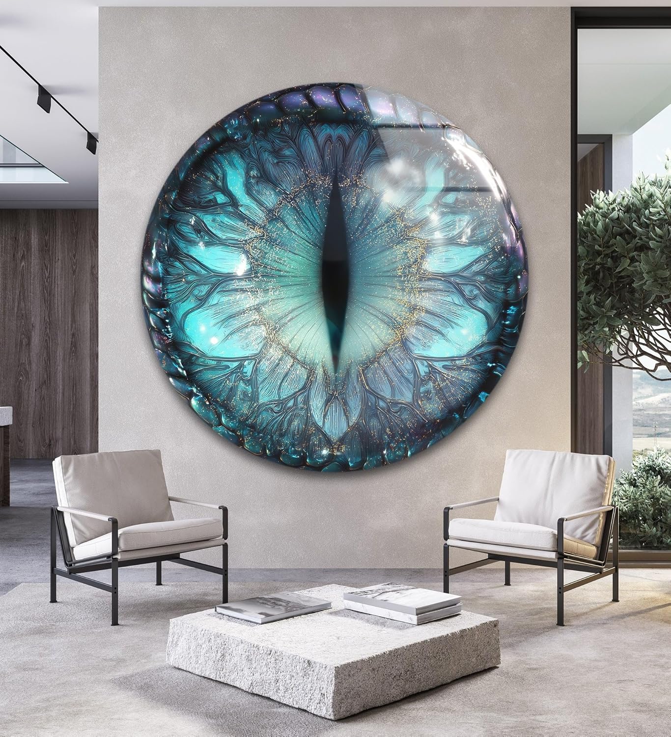 My Photostation.com 15.8''(40cm) Diameter Mystical Dragon Eye Round Glass Wall Art Tempered Glass Printing Wall Decor Large Wall Art Wall Hangings