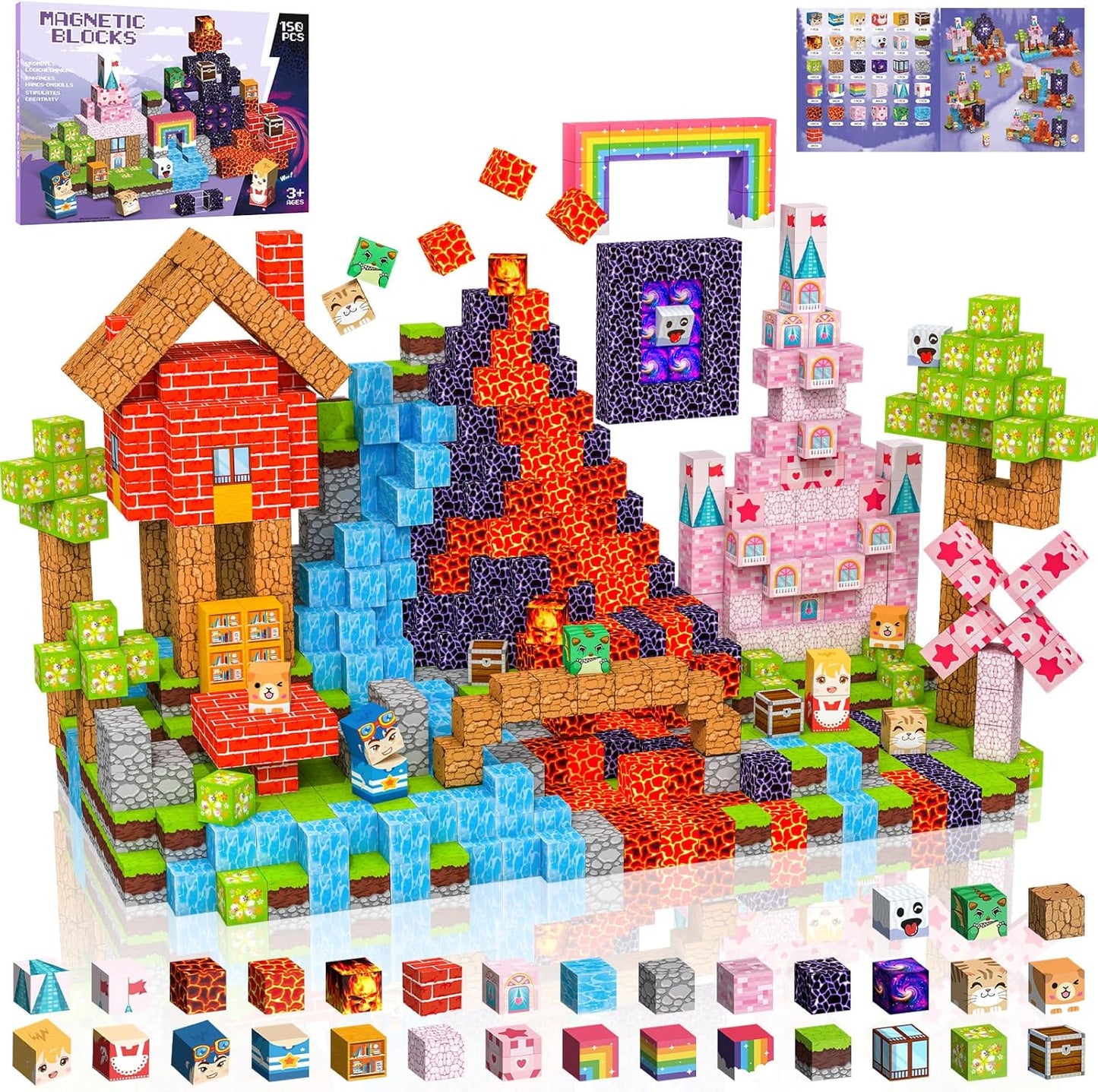 Magnetic Blocks 150 PCS Magnetic Building Blocks, 3+ STEM Montessori Sensory Toys, Magnetic Cube for for 3 4 5 6 7 8 9 10 11 12 8-12 Years Old Boys & Girls Birthday Gifts
