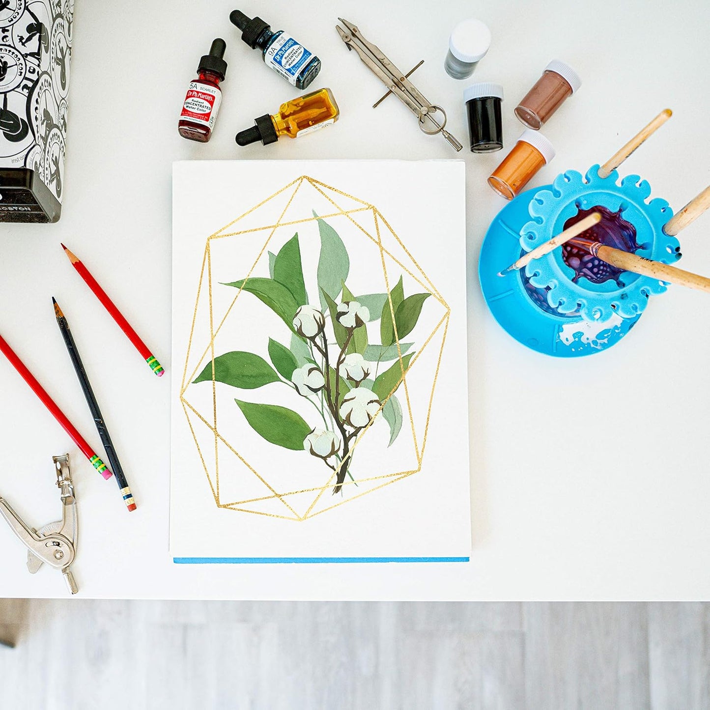 Paint Puck Ultimate Rinse Cup Paint Brush Cleaner (Blue, Jar) - Non-Spill Paint Water Cup & Brush Cleaner with Brush Holder, Squeegee Lips & Drip Tray for Acrylic, Watercolor & Art Supplies