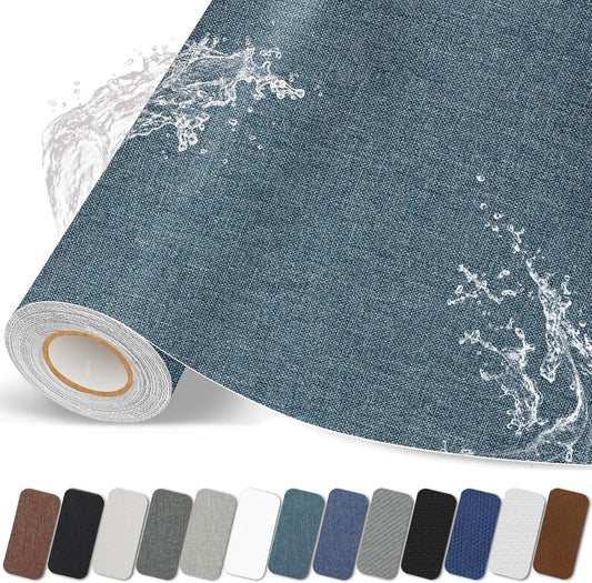 Fabric Repair Patches, 17X158 inch Linen Self-Adhesive Fabric Repair Tape, Strong Sticky Linen Patch for Sofas, Tote Bags, Clothing, Car Seats, Furniture（Blue Gray, 17X158 inch）