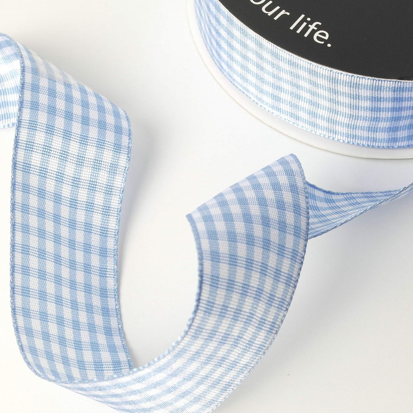 Light Blue Gingham Plaid Checked Ribbon 25 Yard Each Roll 100% Polyester (1", Light Blue)