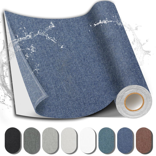 Fabric Repair Patch, 17X158 Inch Linen Large Repair Tape, Self-Adhesive Patches for Furniture, Sofa, Car Interior, Shoes, Hand Bag, Clothing (Dark Blue, 17X158 Inch)