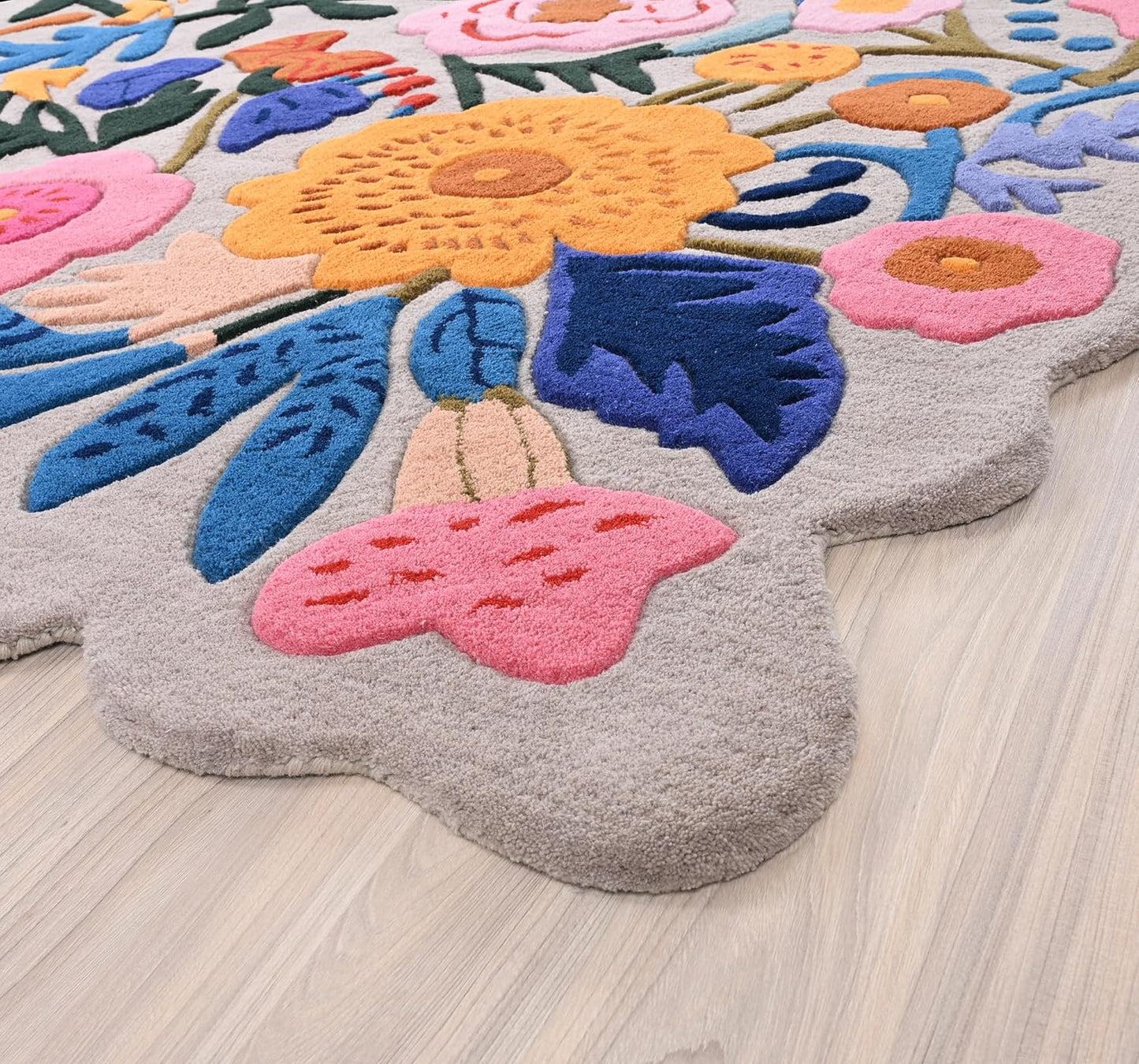 Handmade Wool Floral Area Rug for Living Room | Elegant Flower Garden Design, Soft, Thick and Durable | Bedroom, Dining Room & Home Decor Carpet (5' x 7', Floral H)