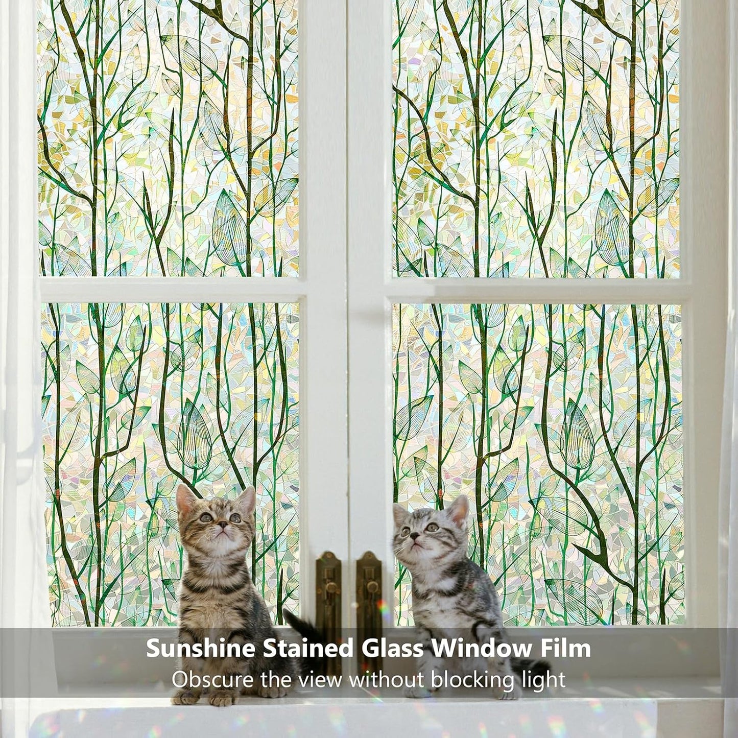 Finnez Window Privacy Film Window Film 3D No Glue Glass Sticker for Glass Door Home and Office Heat Control Anti UV (23.6 Inch x 6.5 Feet, Rainbow Grove)