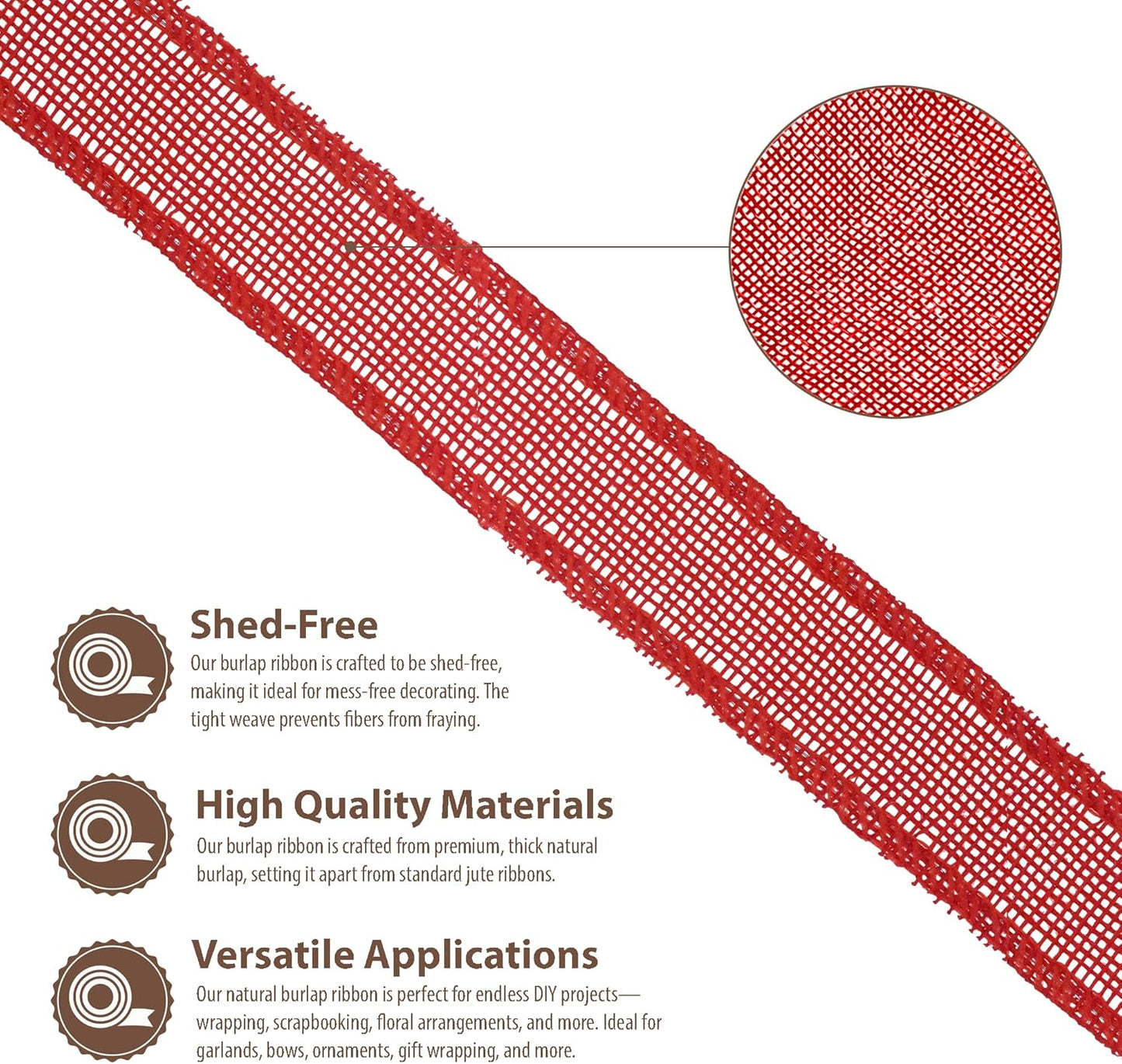 Mandala Crafts Red Burlap Wired Ribbon 3 Inches Wide Jute Ribbons for Crafts - 10 Yds Roll Rustic Burlap Wrap Trim Ribbons for Wreaths Bows Party Decoration