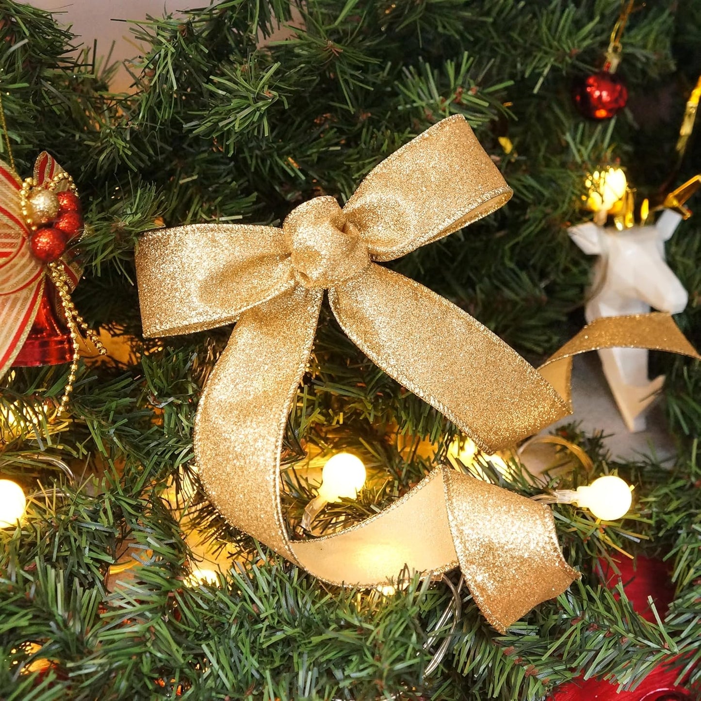 CT CRAFT LLC Glitter Wired Ribbon 1.5" x 10 Yards Yellow Gold for Christmas Home Decor Bow Gift Wrapping DIY Crafts Wreath