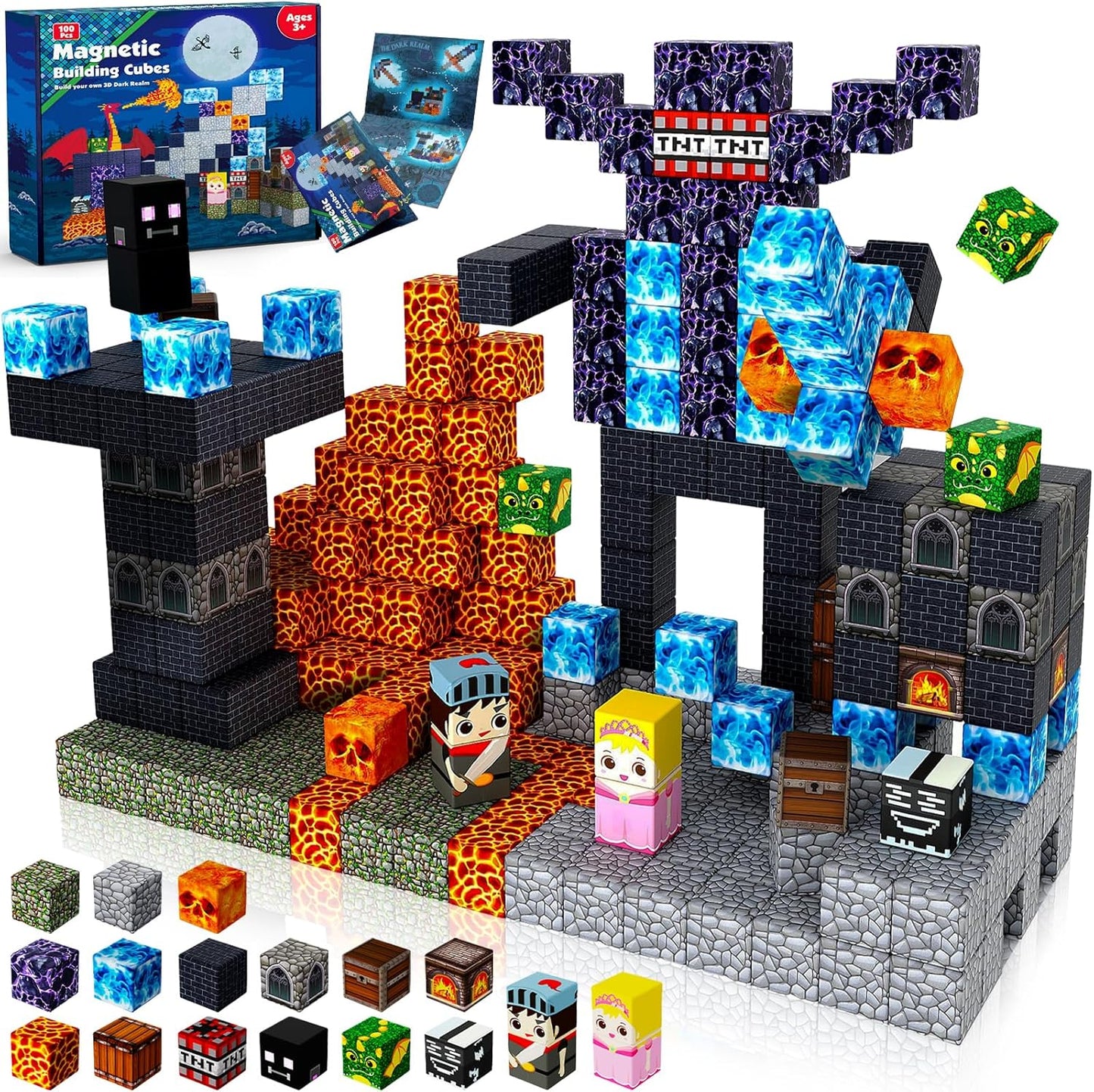Magnetic Blocks - 100PCS Build Magnetic Dark Mechanical Guardian Castle - Magnetics Toys for Montessori Toddler Christmas Birthday Gifts - STEM Sensory Toys for 3 4 5 6 7 8 9 10 Year Old Boys