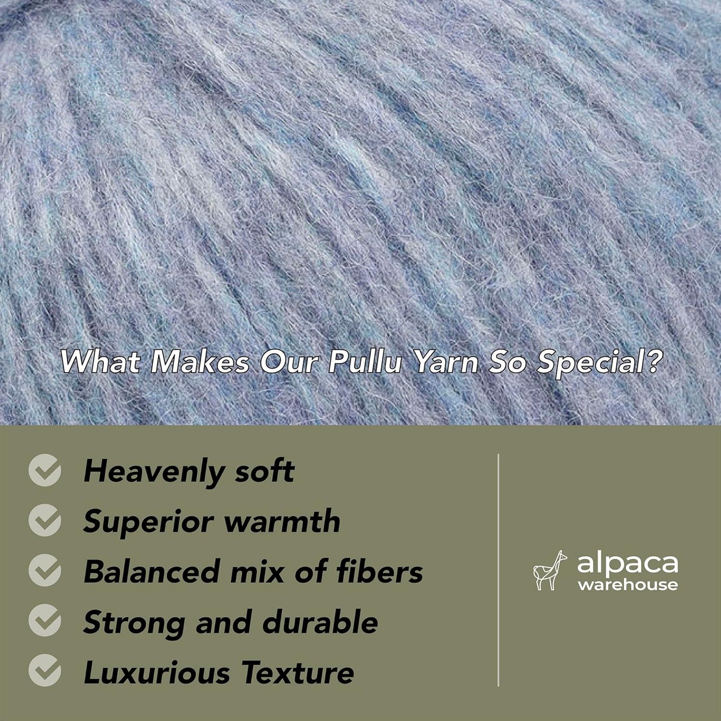 Pullu - Baby Alpaca Merino Wool Yarn Set of 3 Skeins (150 Grams) Worsted Weight - Sourced Directly from Peru - Heavenly Soft and Perfect for Knitting and Crocheting (Heather Sky Blue)