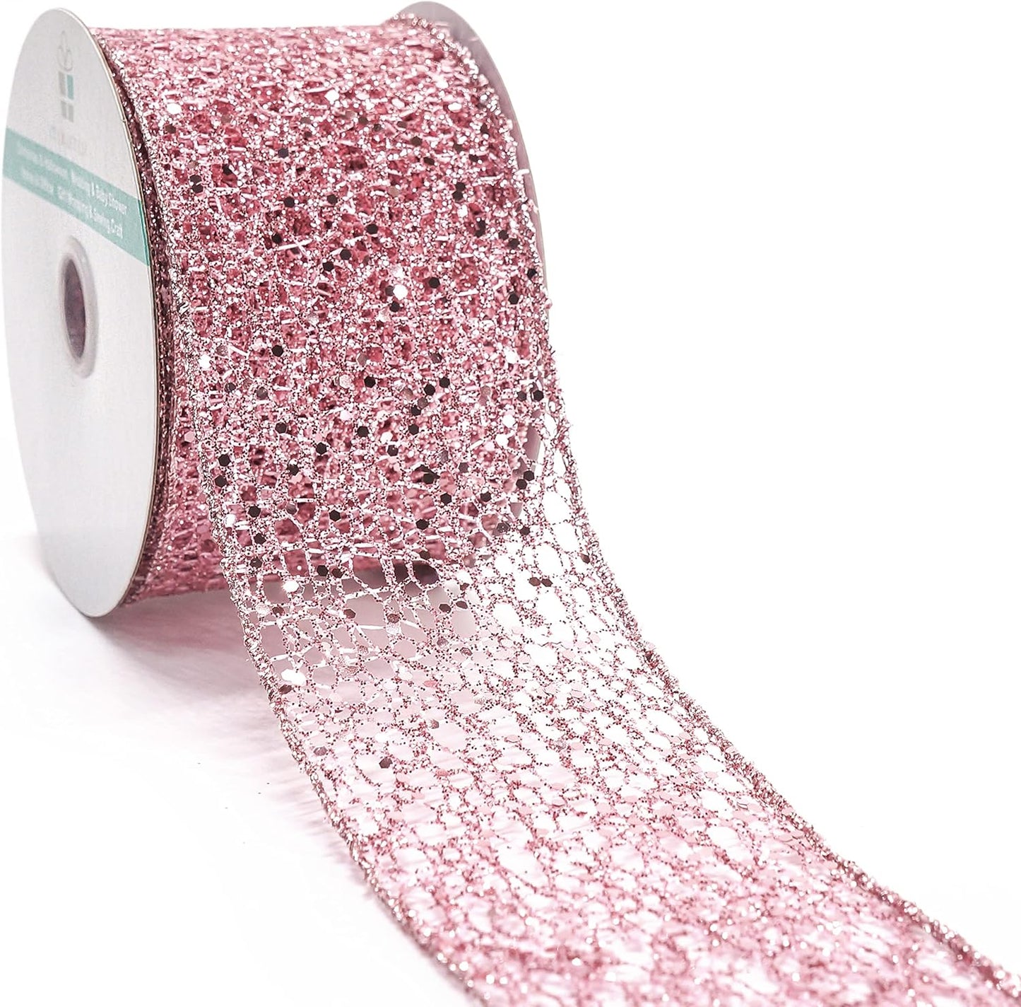 CT CRAFT LLC Sparkling Glitter Mesh Wired Ribbon 2.5" x 10 Yards Rose Gold for Christmas Home Decor Bow Gift Wrapping DIY Crafts Wreath