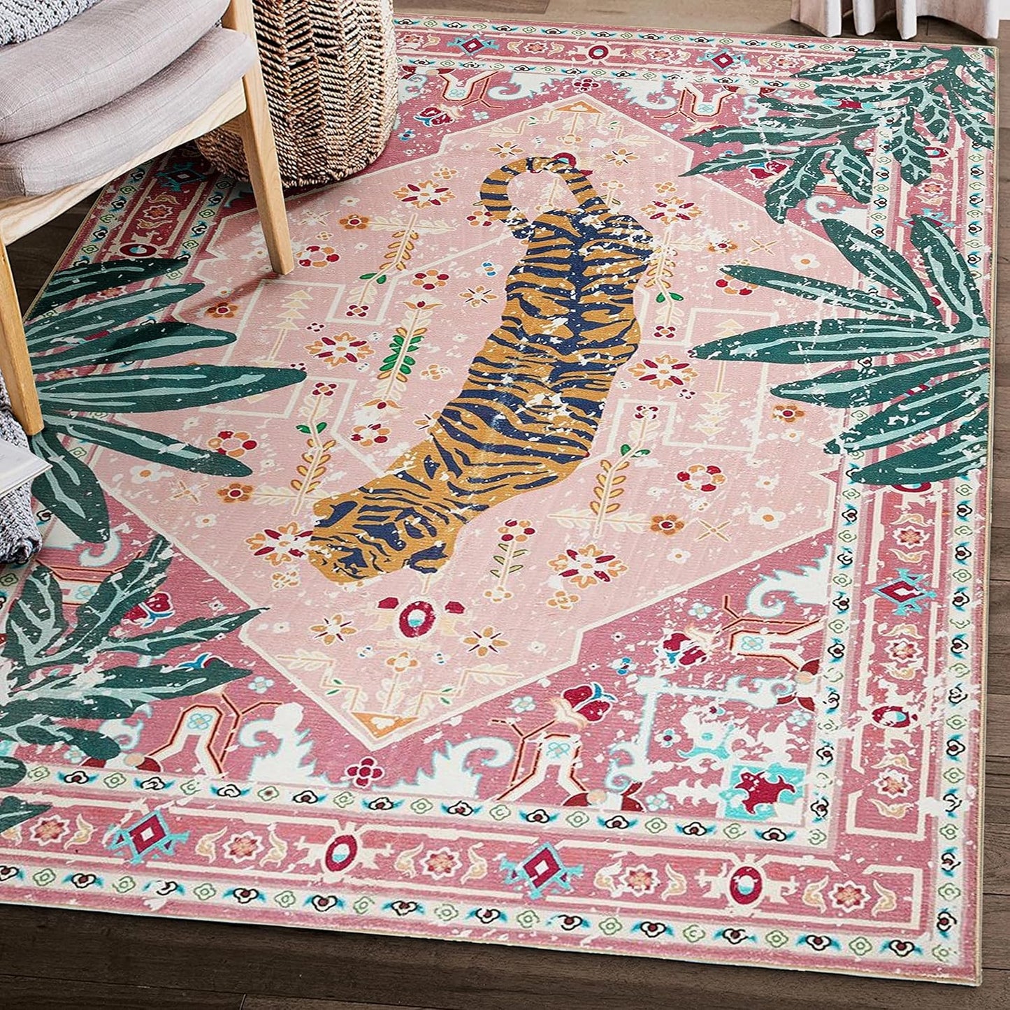 Washable Hippie Rugs Boho Vintage Tropical Jungle 4x6 Area Rugs Accent Oriental Carpet for Bedroom Kitchen Dining Living Room Modern Indoor Entry Entrance Tribal Floor Rug