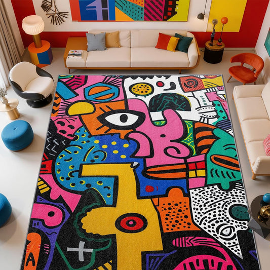Abstract Rug 5x7-6x9 Rug - Abstract Rug - Colorful Pop Art Area Rug - Modern Geometric Graffiti Rugs - Multicolor Artistic Carpet - Home Decor