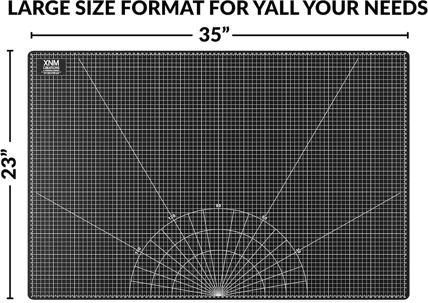 XNM Premium Self Healing Cutting Mat - 24 Inches by 36 inches - A1, 3 Layer Quality PVC Construction - Dual Sided, Imperial and Metric Grid Lines - Perfect for Cutting, Sewing, and Crafts