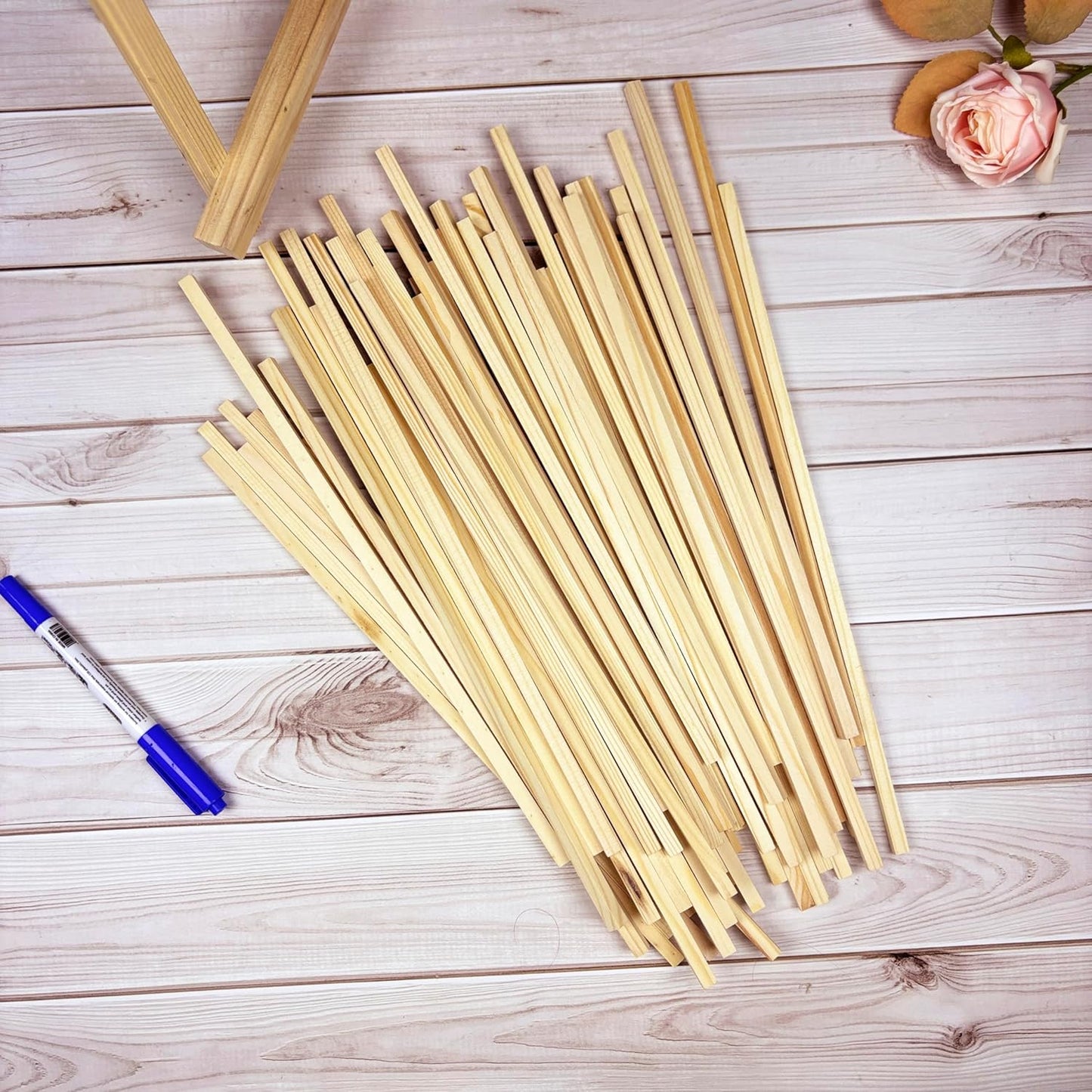 Square Wood Dowels Wooden Dowel Rods for Crafting 3/16" x 12", 50 PCS Square Wood Craft Sticks, Unfinished Pine Hardwood Sticks for Woodworking Models Making Dollhouses Miniatures